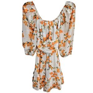 Floral Lantern Sleeve Square Neck Tie Back Mini Dress Women's S NWT